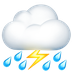 Bagaimana Cloud with Lightning and Rain emoji terlihat di Apple.