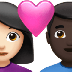 Bagaimana emoji Pasangan dengan simbol hati: perempuan, lelaki, ton kulit cerah dan ton kulit gelap kelihatan di Apple.