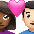 Bagaimana emoji Pasangan dengan simbol hati: perempuan, lelaki, ton kulit sederhana gelap dan ton kulit cerah kelihatan di Apple.