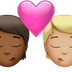 Bagaimana Kiss: Person, Person, Medium-Dark Skin Tone, Medium-Light Skin Tone emoji terlihat di Apple.