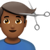 Bagaimana Man Getting Haircut: Medium-Dark Skin Tone emoji terlihat di Apple.