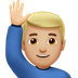 Bagaimana Man Raising Hand: Medium-Light Skin Tone emoji terlihat di Apple.