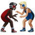 Wie Ringende Männer: dunkle Hautfarbe, mittelhelle Hautfarbe Emoji auf Apple aussieht.