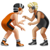 Wie Ringer(in): helle Hautfarbe, mittelhelle Hautfarbe Emoji auf Apple aussieht.