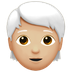 Bagaimana emoji Dewasa: ton kulit sederhana cerah dan rambut putih kelihatan di Apple.