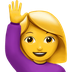 Bagaimana emoji Perempuan mengangkat tangan kelihatan di Apple.