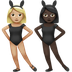 Wie Frauen mit Hasenohren: mittelhelle Hautfarbe, dunkle Hautfarbe Emoji auf Apple aussieht.