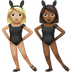 Wie Frauen mit Hasenohren: mittelhelle Hautfarbe, mitteldunkle Hautfarbe Emoji auf Apple aussieht.