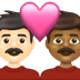 Bagaimana Couple with Heart: Man, Man, Light Skin Tone, Medium-Dark Skin Tone emoji terlihat di Emojipedia.