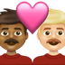 Cómo se ve el emoji Pareja enamorada: hombre, hombre, tono de piel oscuro medio, tono de piel claro medio en Emojipedia.