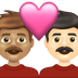 A quoi ressemblent les emoji Couple avec cœur : homme, homme, peau légèrement mate et peau claire sur Emojipedia.