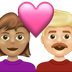 Bagaimana Couple with Heart: Woman, Man, Medium Skin Tone, Medium-Light Skin Tone emoji terlihat di Emojipedia.