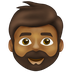 Hoe Man: donkergetinte huidskleur, baard emoji eruit ziet op Emojipedia.