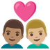 Bagaimana emoji Pasangan dengan simbol hati: lelaki, lelaki, ton kulit sederhana dan ton kulit sederhana cerah kelihatan di Google.