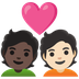 Cómo se ve el emoji Pareja enamorada: persona adulta, persona adulta, tono de piel oscuro, tono de piel claro en Google.