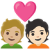 A quoi ressemblent les emoji Couple avec cœur : adulte, adulte, peau moyennement claire et peau claire sur Google.