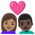 Bagaimana emoji Pasangan dengan simbol hati: perempuan, lelaki, ton kulit sederhana dan ton kulit gelap kelihatan di Google.