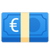 Bagaimana emoji Wang kertas euro kelihatan di Google.