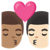 A quoi ressemblent les emoji Bisou : homme, homme, peau légèrement mate et peau claire sur Google.