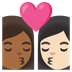 Bagaimana emoji Cium: perempuan, perempuan, ton kulit sederhana gelap dan ton kulit cerah kelihatan di Google.