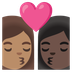 A quoi ressemblent les emoji Bisou : femme, femme, peau légèrement mate et peau foncée sur Google.