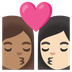 A quoi ressemblent les emoji Bisou : femme, femme, peau légèrement mate et peau claire sur Google.