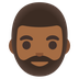 Cómo se ve el emoji Persona con barba: tono de piel oscuro medio en Google.