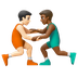 Hvordan Mandlige brydere: lys teint og medium til mørk teint emoji ser ud på Google.