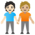 Cómo se ve el emoji Dos personas dándose la mano: tono de piel claro y tono de piel claro medio en Google.