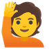 Bagaimana emoji Orang gembira mengangkat tangan kelihatan di Google.