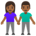 Cómo se ve el emoji Mujer y hombre de la mano: tono de piel oscuro medio en Google.