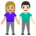 A quoi ressemblent les emoji Femme et homme se tenant la main: peau moyennement claire et peau claire sur Google.