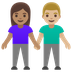 A quoi ressemblent les emoji Femme et homme se tenant la main: peau légèrement mate et peau moyennement claire sur Google.