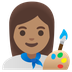 A quoi ressemblent les emoji Artiste femme: peau légèrement mate sur Google.