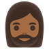 Cómo se ve el emoji Mujer: tono de piel oscuro medio y barba en Google.