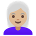 Cómo se ve el emoji Mujer: tono de piel claro medio y pelo blanco en Google.