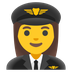 Cómo se ve el emoji Piloto mujer en Google.