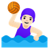 Cómo se ve el emoji Mujer jugando al waterpolo: tono de piel claro en Google.