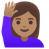 Bagaimana emoji Perempuan mengangkat tangan: ton kulit sederhana kelihatan di Google.