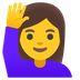 Bagaimana emoji Perempuan mengangkat tangan kelihatan di Google.