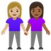 Cómo se ve el emoji Mujeres de la mano: tono de piel claro medio y tono de piel oscuro medio en Google.