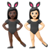 Hvordan Kvinder med kaninører: mørk teint og lys teint emoji ser ud på Google.