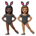 Hvordan Kvinder med kaninører: mørk teint og medium teint emoji ser ud på Google.