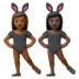 Hvordan Kvinder med kaninører: medium til mørk teint og mørk teint emoji ser ud på Google.