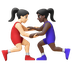 Hvordan Kvindelige brydere: lys teint og mørk teint emoji ser ud på Google.