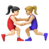 Hvordan Kvindelige brydere: lys teint og medium til lys teint emoji ser ud på Google.