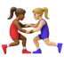 Hvordan Kvindelige brydere: medium til mørk teint og medium til lys teint emoji ser ud på Google.