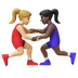 Hvordan Kvindelige brydere: medium til lys teint og mørk teint emoji ser ud på Google.
