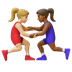 Hvordan Kvindelige brydere: medium til lys teint og medium til mørk teint emoji ser ud på Google.