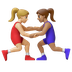 Hvordan Kvindelige brydere: medium til lys teint og medium teint emoji ser ud på Google.